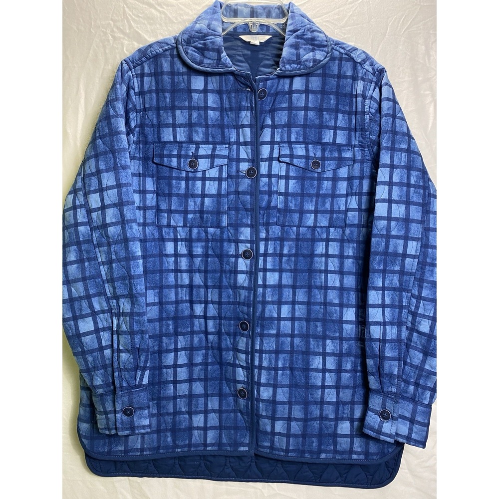 Quilted Plaid Time & Tru Womens Button Front Jacket Cotton L Blue Americana